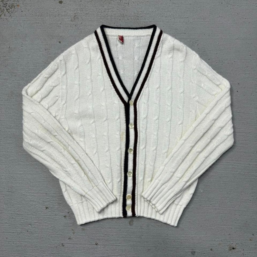Vintage 60s 70s McGregor Orlon Acrylic Cable Knit Cardigan Sweater Size Medium